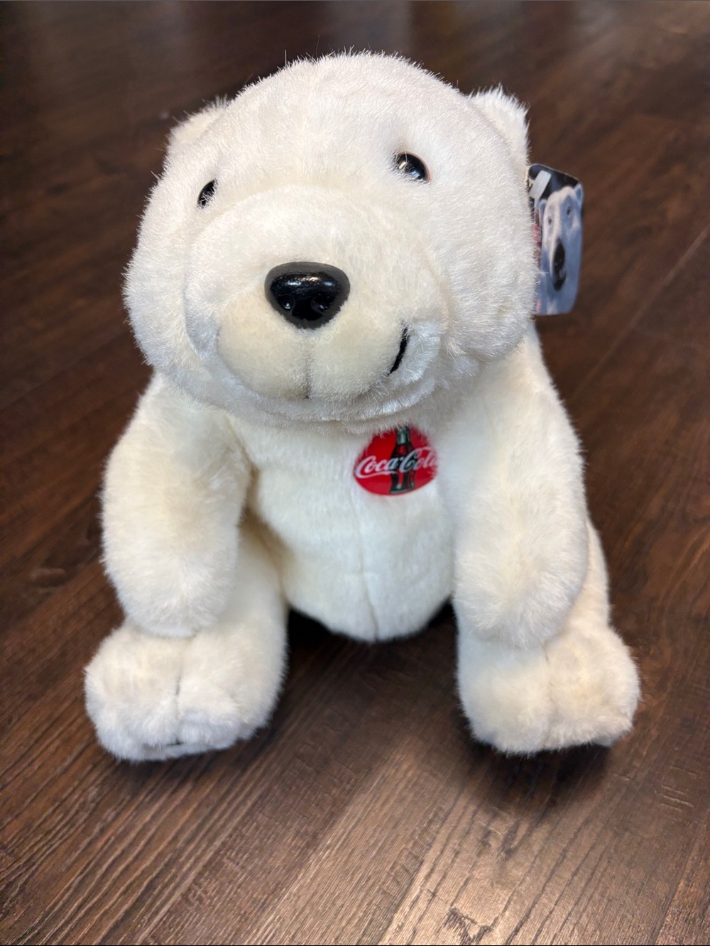 Vintage 1996 Coca Cola White Plush Polar Bear with Red Logo 10 inch